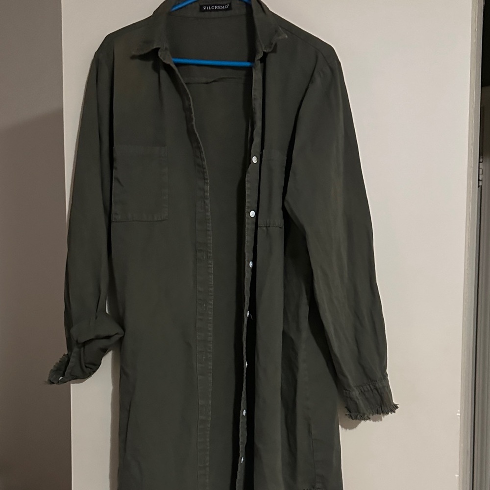 Bldwn Olive Green Button-Up Shirt Dress